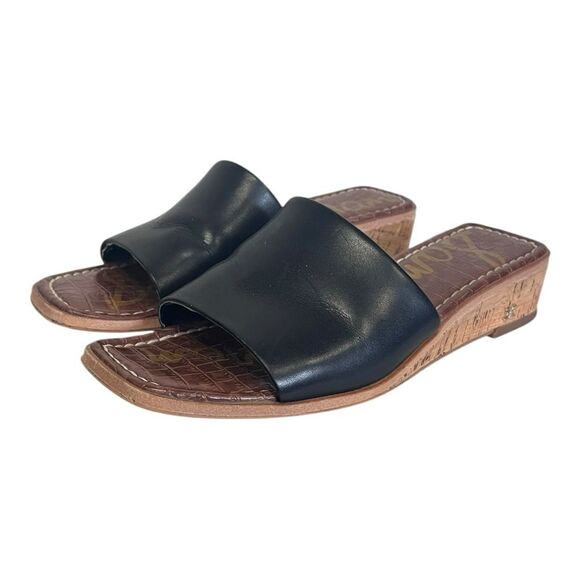 Sam Edelman | Black Leather Valery Slip On Wedge Sandals 8.5 - Picture 1 of 11